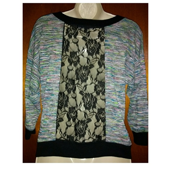 🌈Almost Famous Rainbow Top With Lace Back size M - Picture 2 of 3